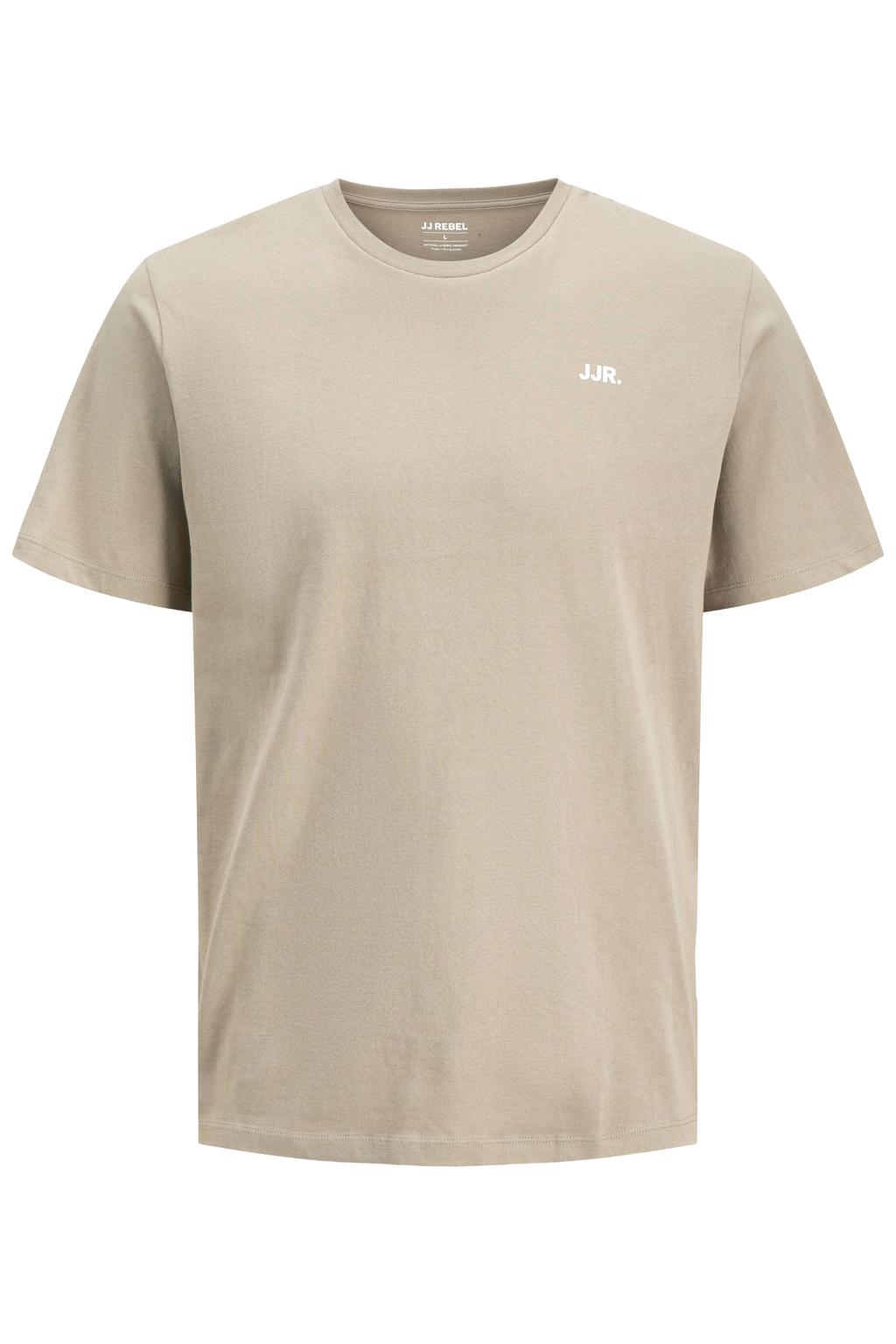 Beige heren JJ REBEL regular T-shirt van katoen met effen, korte mouwen en ronde hals