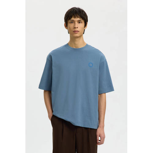 SELECTED HOMME oversized T-shirt gebreid lichtblauw afbeelding