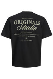 thumbnail: Zwarte heren JACK & JONES PLUS SIZE regular T-shirt Plus Size van katoen met backprint en korte mouwen