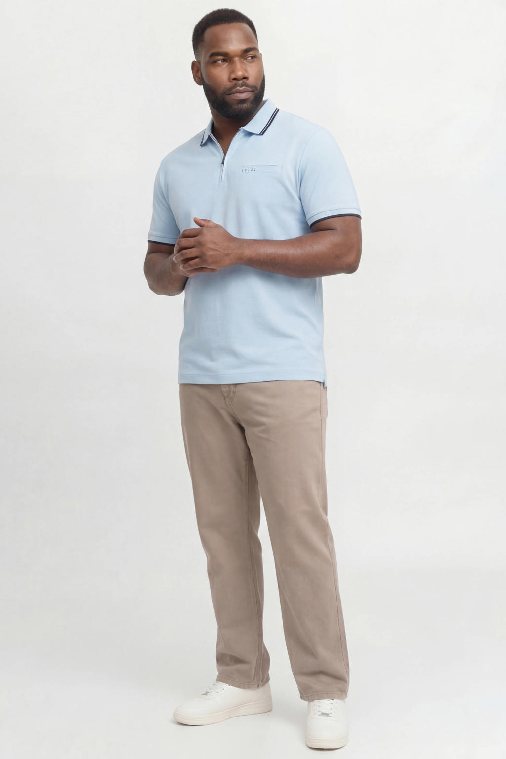 Lichtblauwe heren JACK & JONES PLUS SIZE regular polo Plus Size van katoen met effen, korte mouwen, halve rits en pique