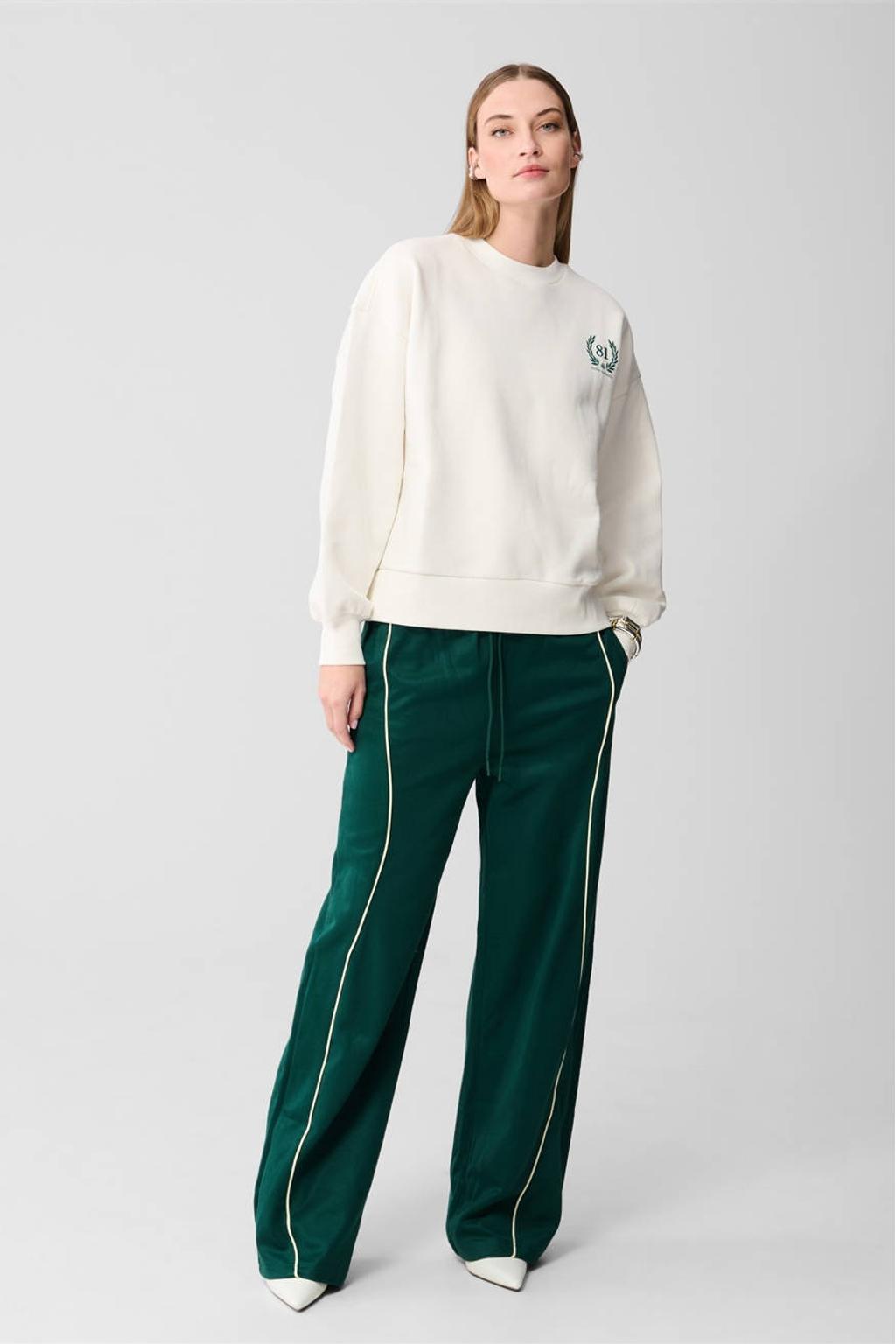 Ecru en groene dames Shoeby sweater met mixprint, lange mouwen en ronde hals