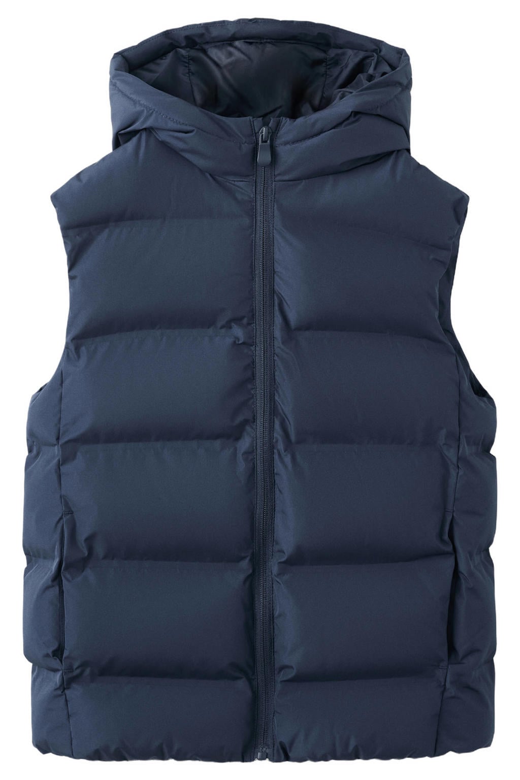 Marineblauw jongens Mango Kids bodywarmer blauw van polyester met effen, capuchon, ritssluiting en doorgestikte details