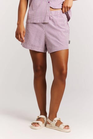 regular waist geruite strandshort lila