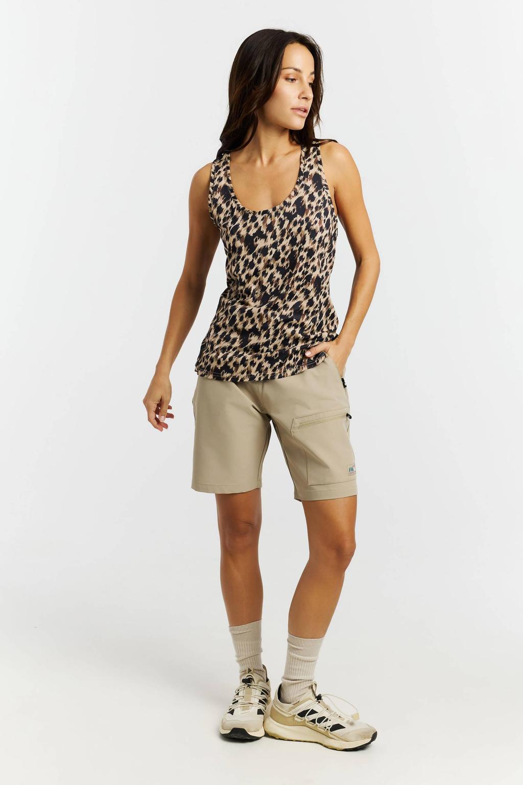 Bruine dames Protest singlet van polyamide met dierenprint en ronde hals