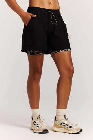 straight high waist sweatshort met dierenprint zwart