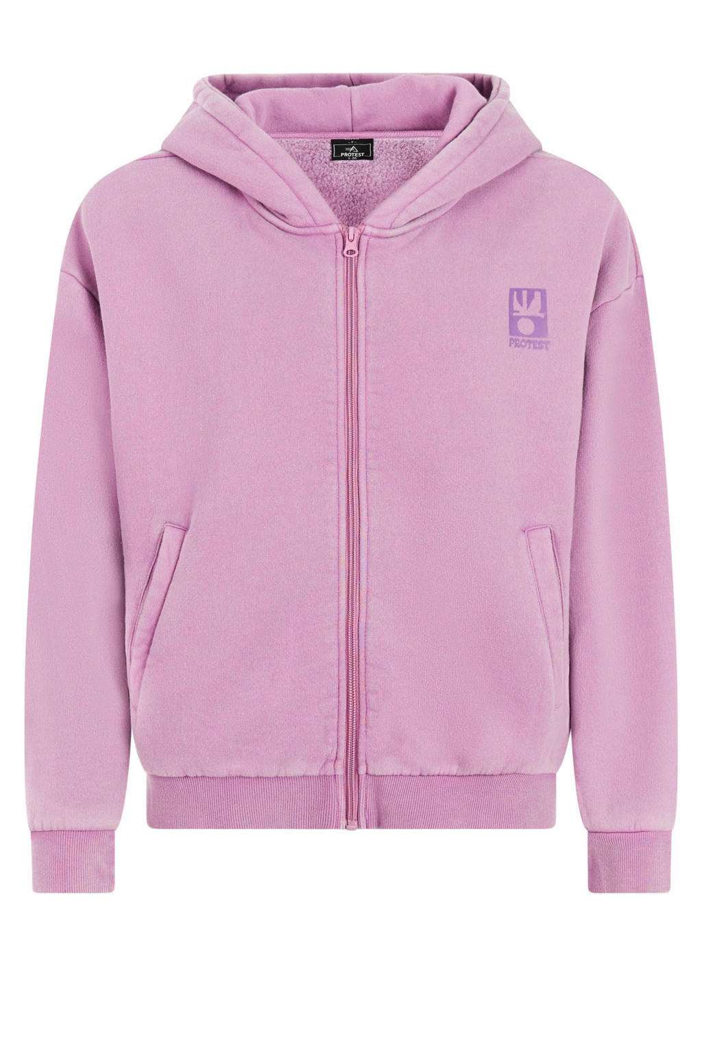 Roze dames Protest vest van katoen met backprint, lange mouwen en capuchon