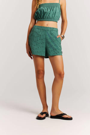 straight regular waist casual short groen broderie