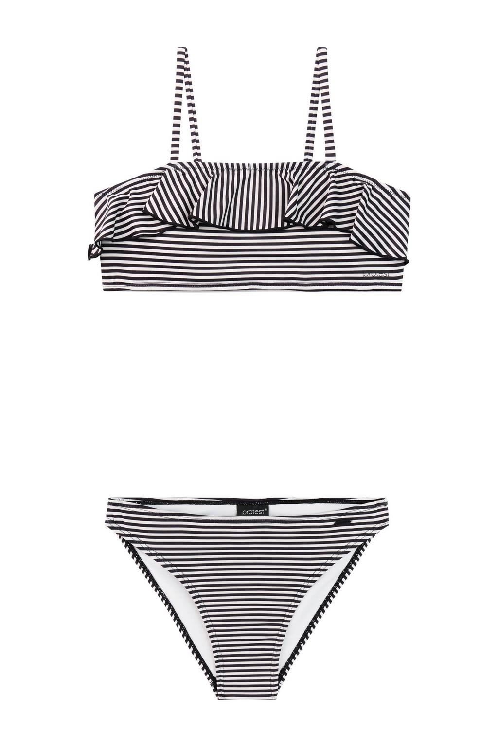 Protest bandeau bikini PRTSTRIPES JR met ruches zwart/wit