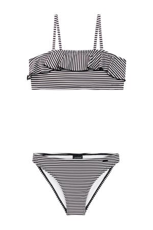 bandeau bikini PRTSTRIPES JR met ruches zwart/wit