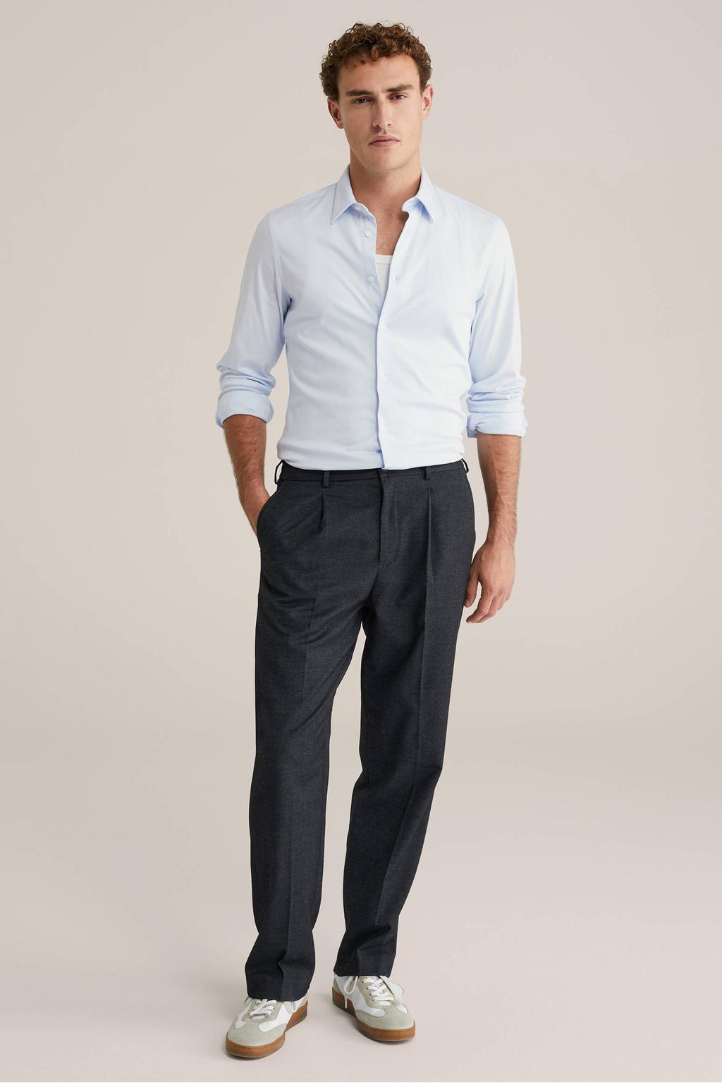 Lichtblauwe heren WE Fashion Tall fit slim overhemd van katoen met effen, extra lange mouwen en klassieke kraag