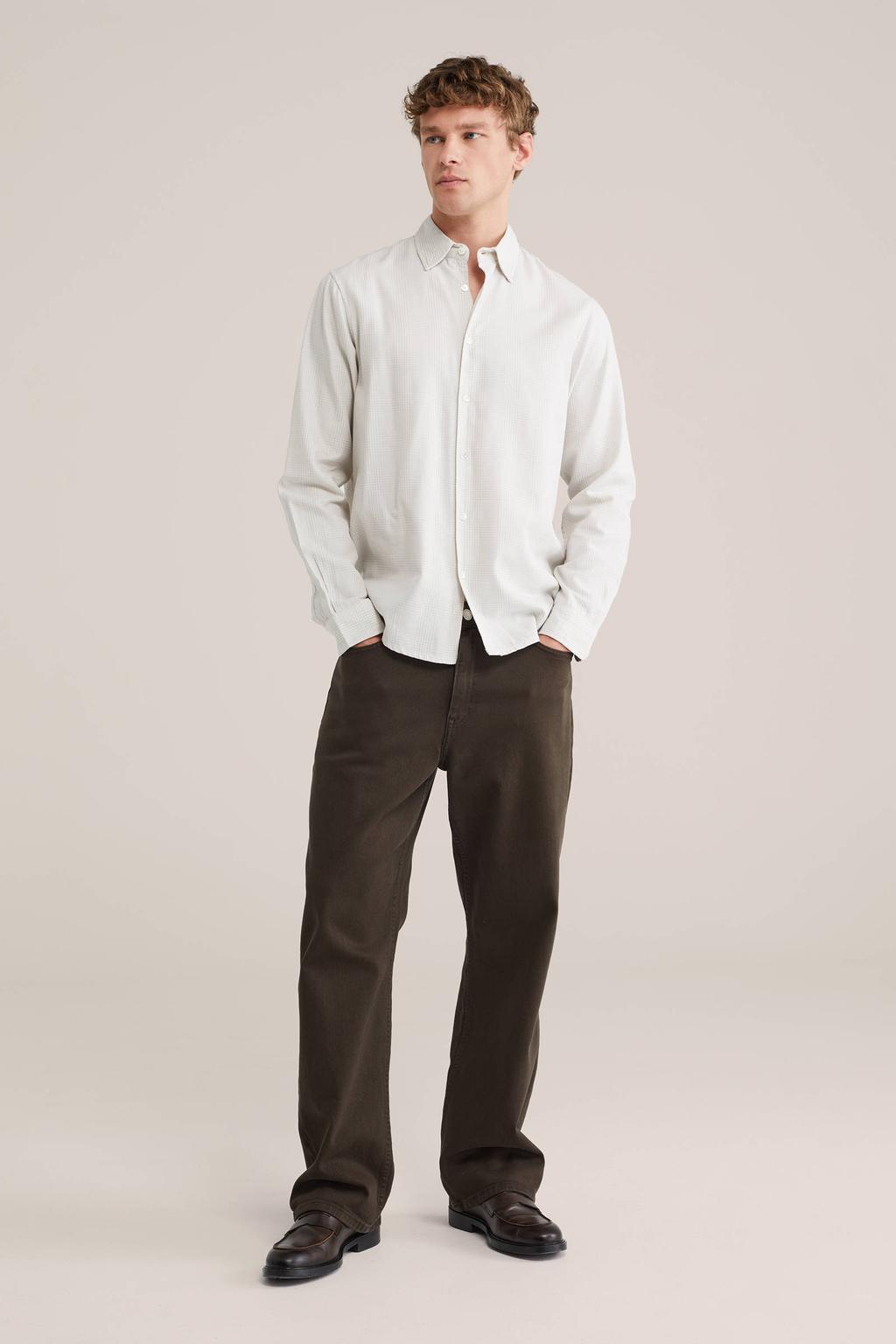 Grijze heren WE Fashion regular casual overhemd van katoen met effen, lange mouwen, klassieke kraag en knoopsluiting