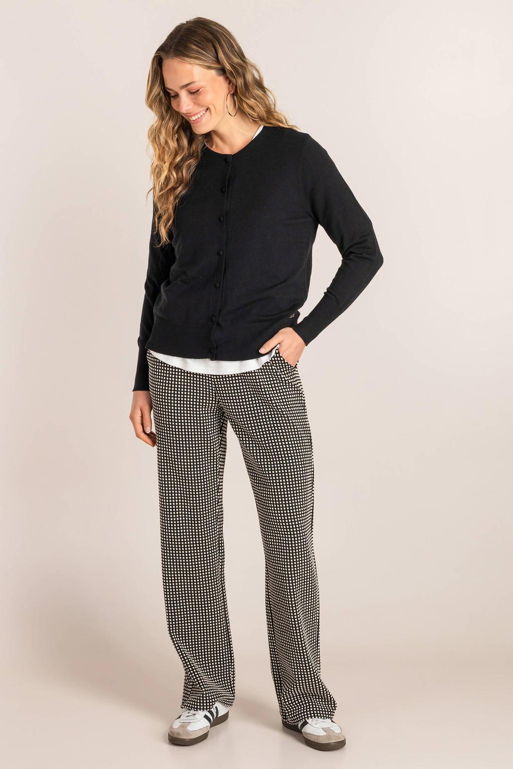 Zwarte dames Ivy Beau gebreid vest van viscose met effen, lange mouwen en ronde hals