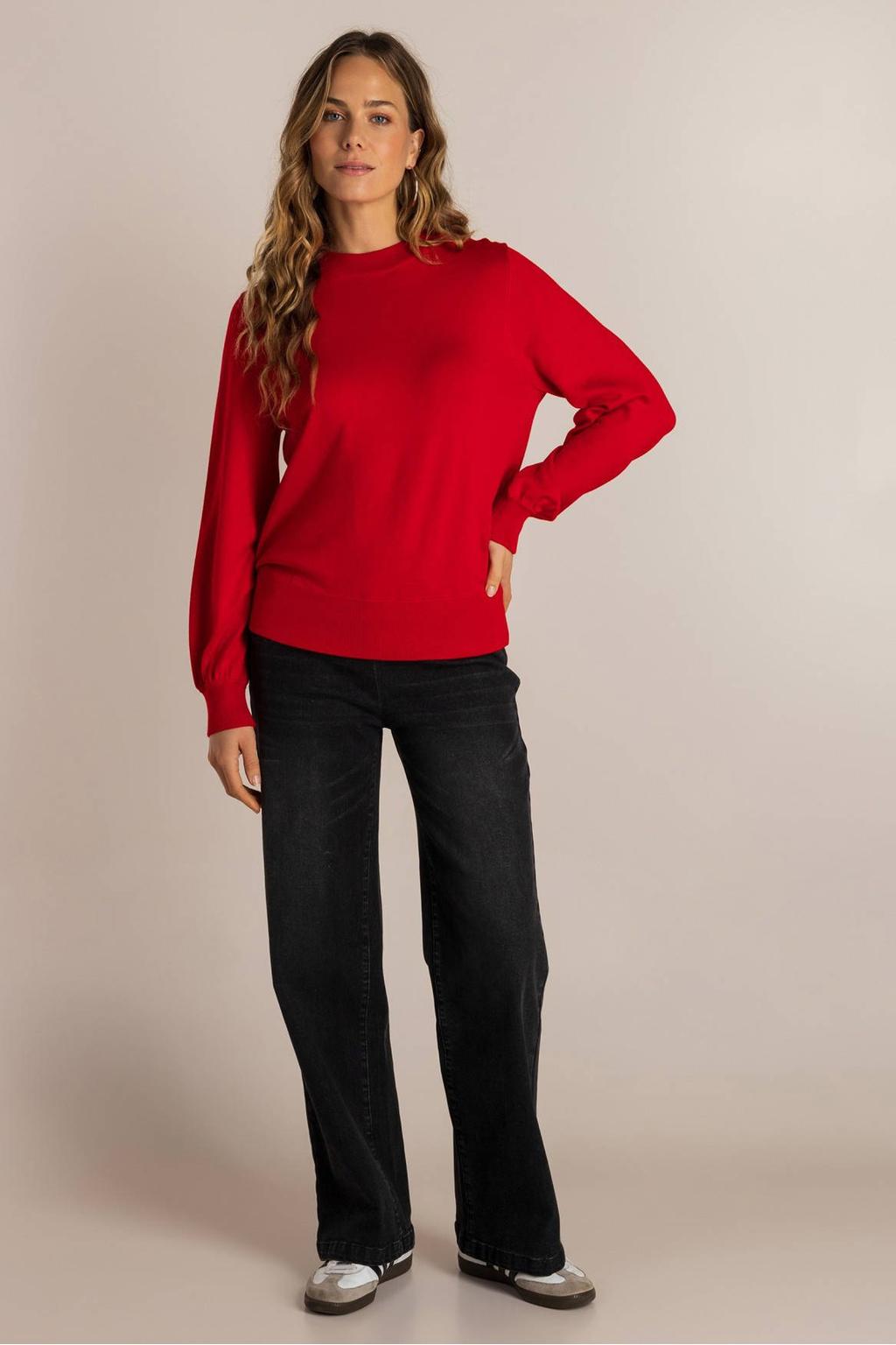 Rode dames Ivy Beau fijn gebreide trui van viscose met effen, lange mouwen en ronde hals