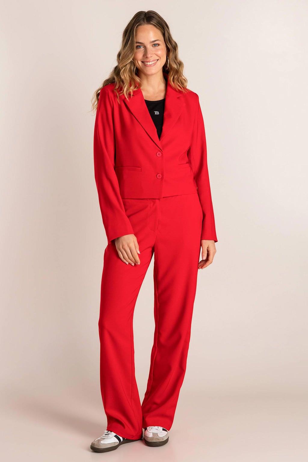 Rode dames Ivy Beau cropped blazer van polyester met effen, lange mouwen, reverskraag en knoopsluiting