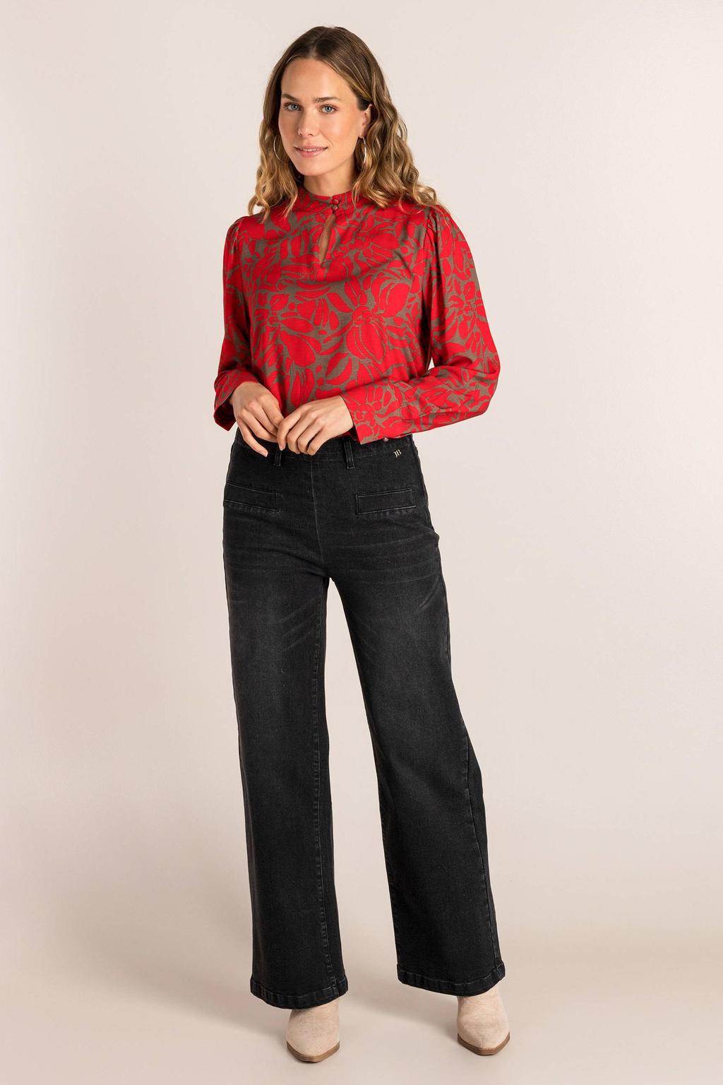 Zwarte dames Ivy Beau wide leg jeans van denim met rits- en knoopsluiting en effen