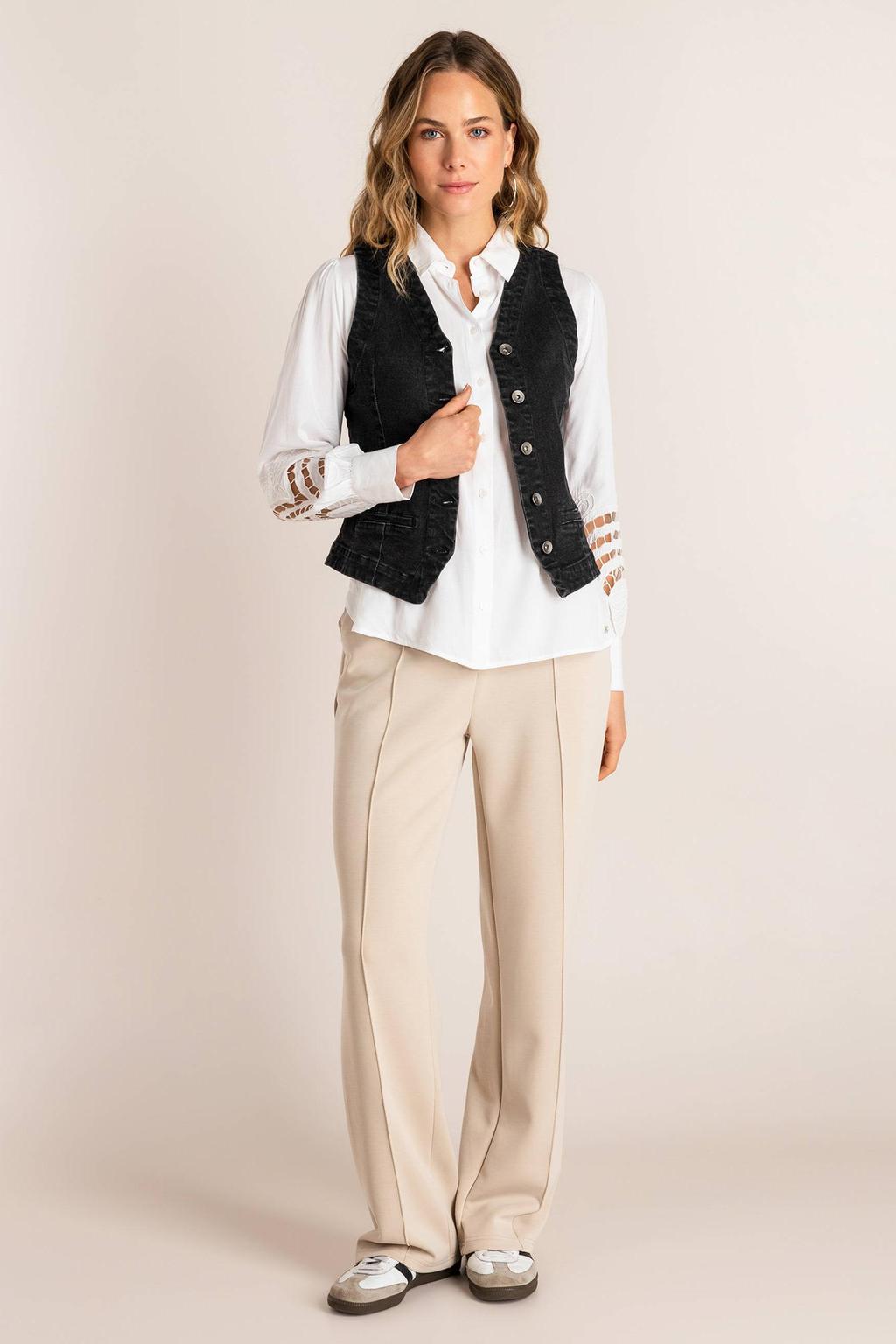 Zwarte dames Ivy Beau aansluitend gilet van katoen met effen, V-hals en knoopsluiting