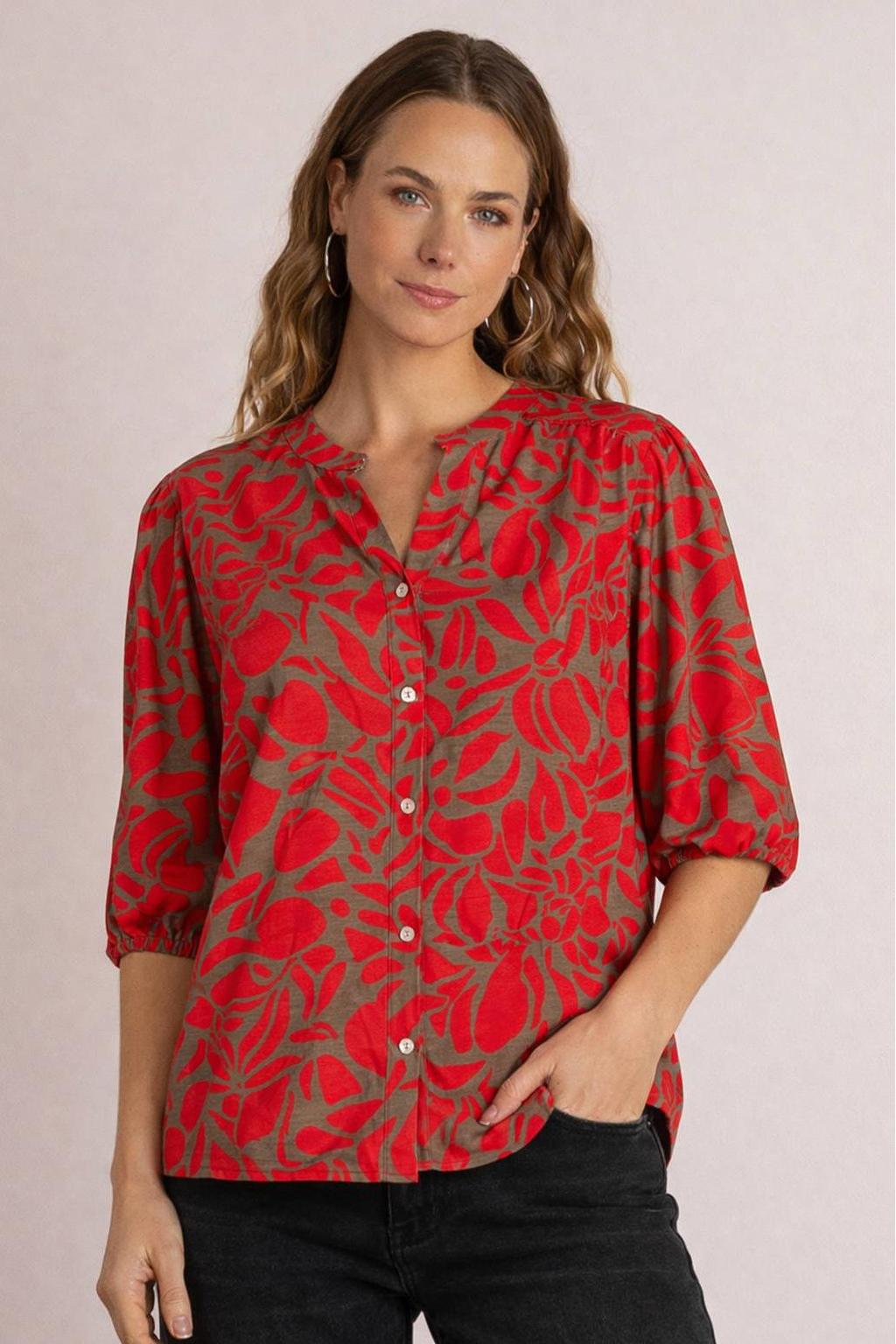 Multikleurige dames Ivy Beau blouse van viscose met korte mouwen, klassieke kraag en knoopsluiting