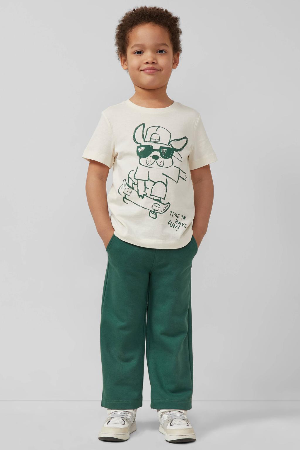 Donkergroene jongens s.Oliver casual broek van katoen met elastische tailleband met koord en effen