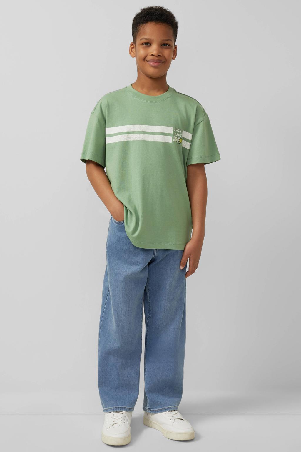 Groene jongens s.Oliver T-shirt van katoen met backprint, korte mouwen en ronde hals