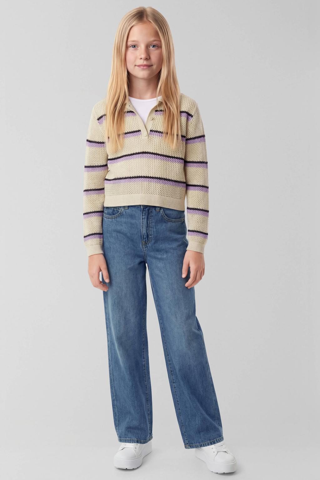 Medium blue denim meisjes s.Oliver loose fit jeans baggy jeans van denim met regular waist en effen