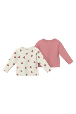 longsleeve - ecru/roze (set van 2)