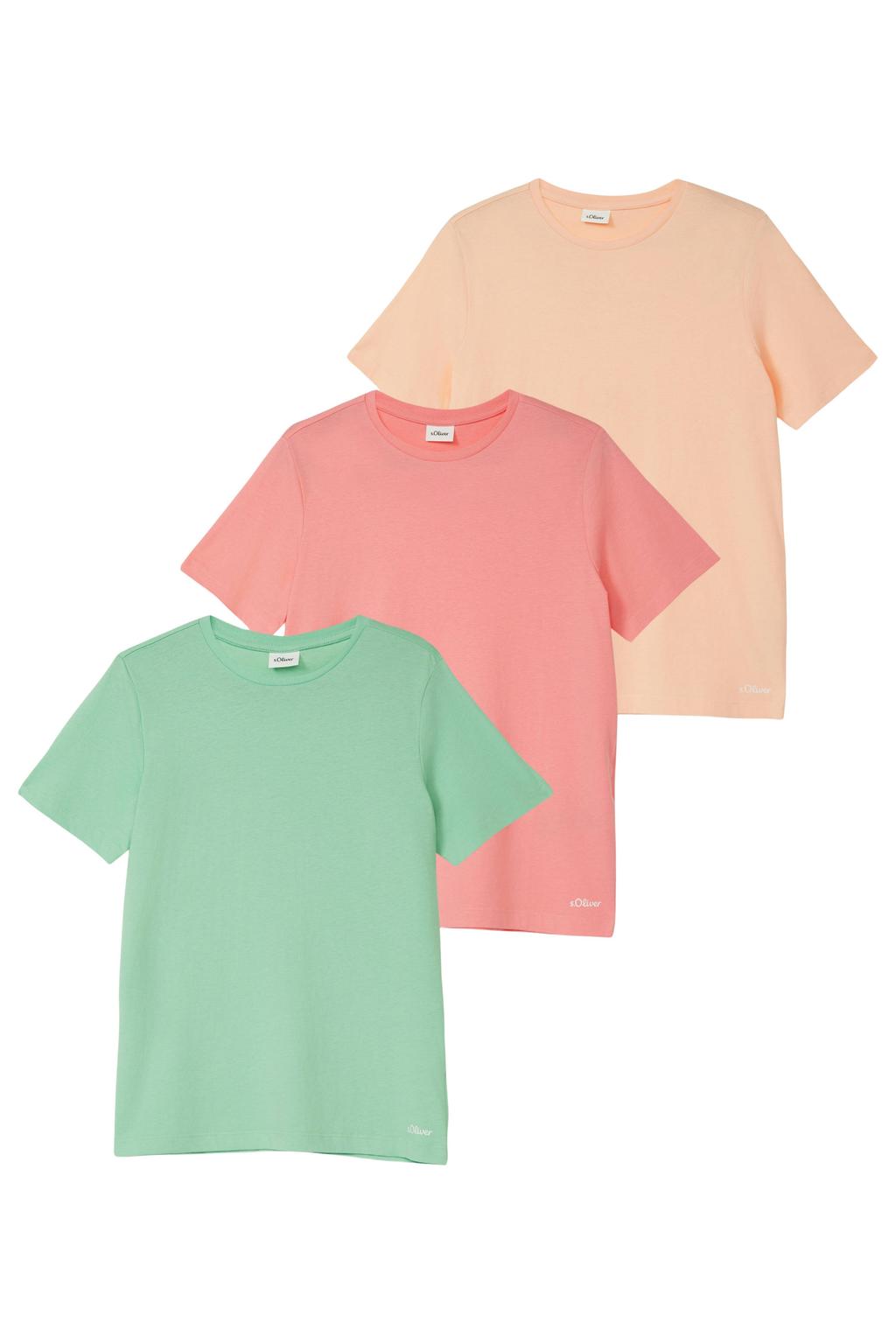 s.Oliver T-shirt - groen/oranje/perzik (set van 3)
