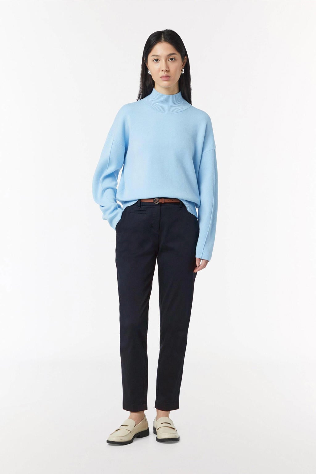 Marineblauw dames comma slim regular waist chino blauw van katoen met effen