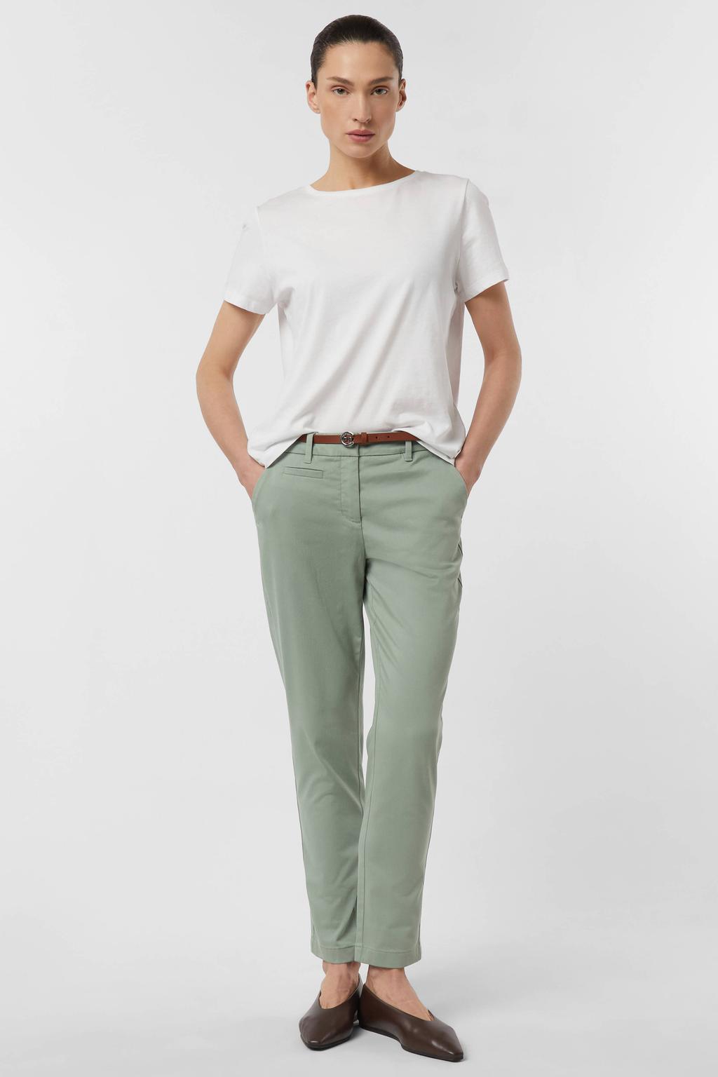 Turquoise dames comma slim regular waist chino van katoen met effen