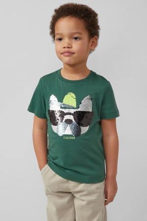 T-shirt donkergroen met pailletten