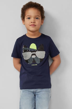 T-shirt donkerblauw met pailletten