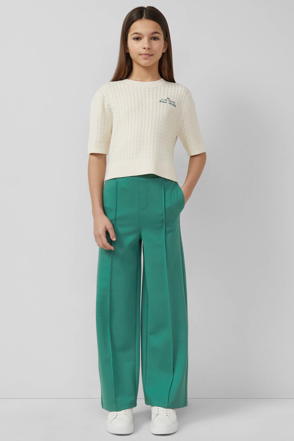 Groene meisjes s.Oliver casual broek van sweat materiaal met elastische tailleband en effen