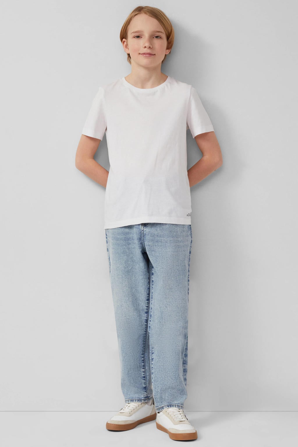 Medium blue denim jongens s.Oliver loose fit jeans baggy jeans van stretchdenim met relaxed, regular waist en effen