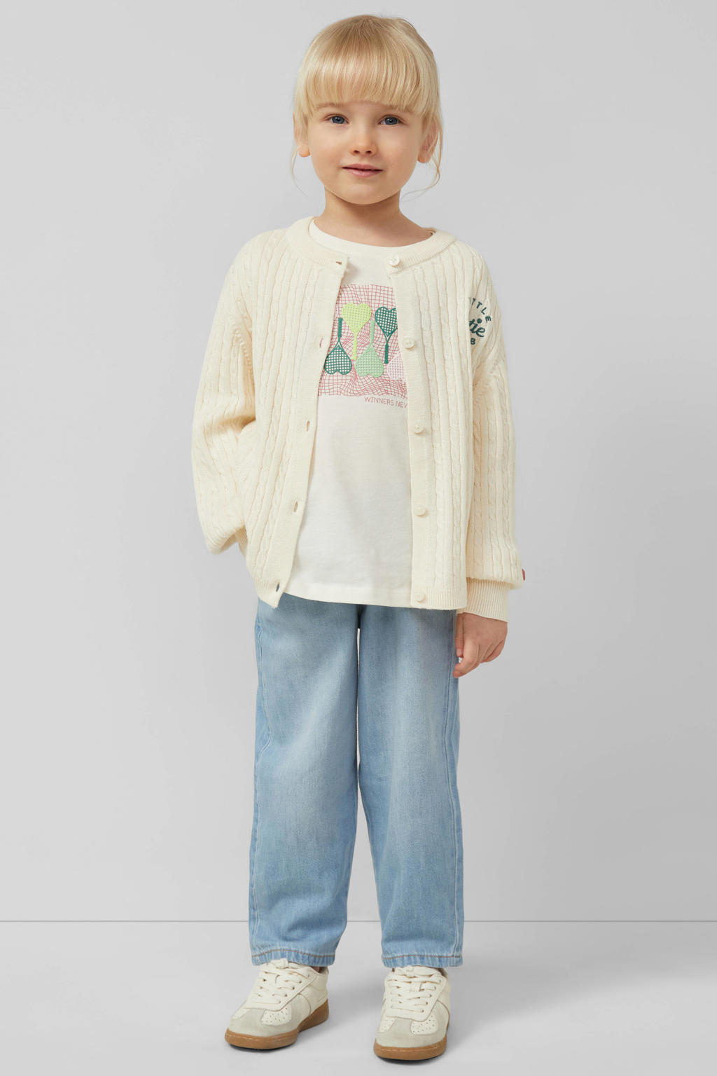 Ecru meisjes s.Oliver vest van acryl met effen, lange mouwen, ronde hals en knoopsluiting