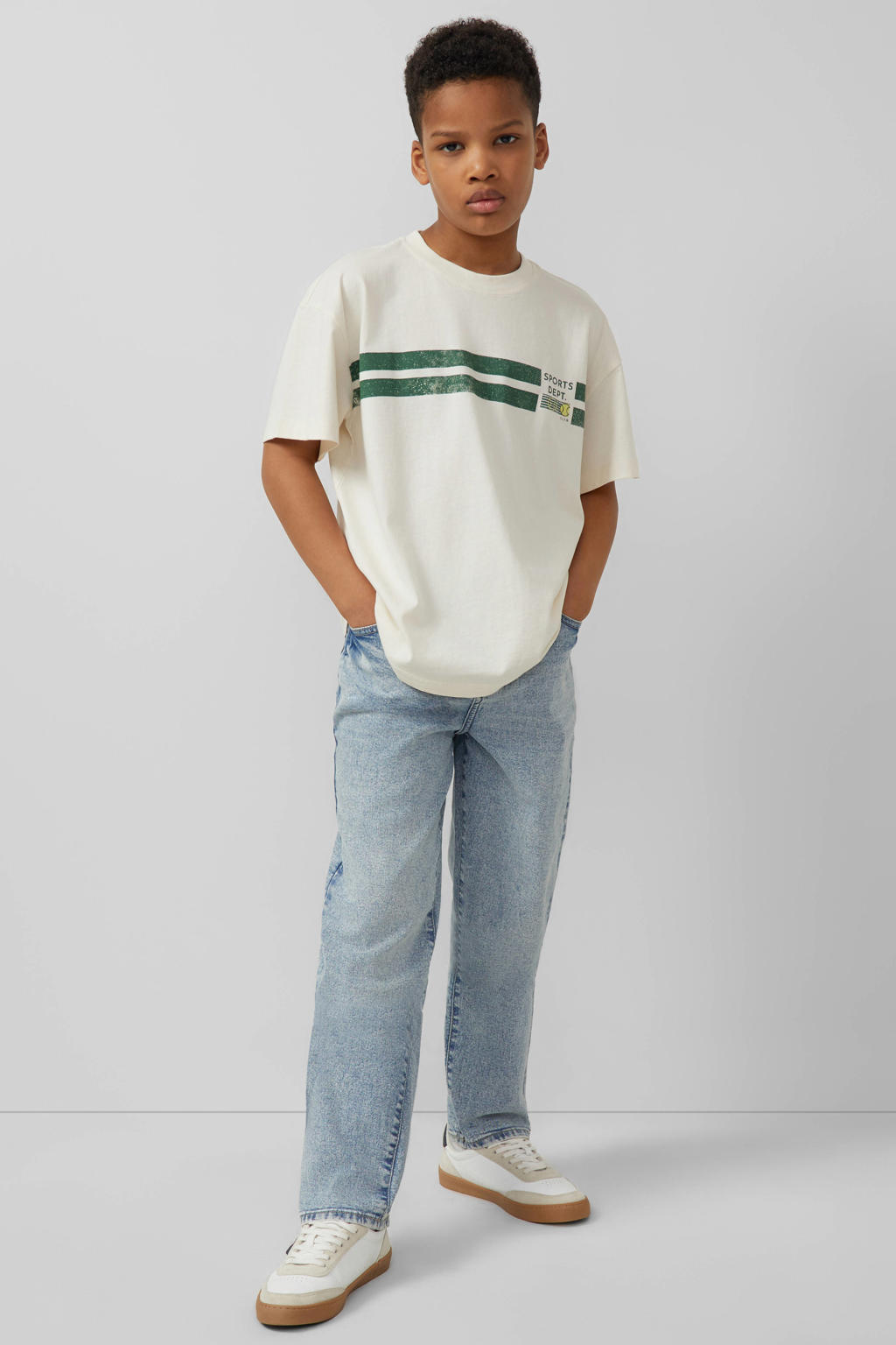 Ecru jongens s.Oliver T-shirt van katoen met backprint, korte mouwen en ronde hals