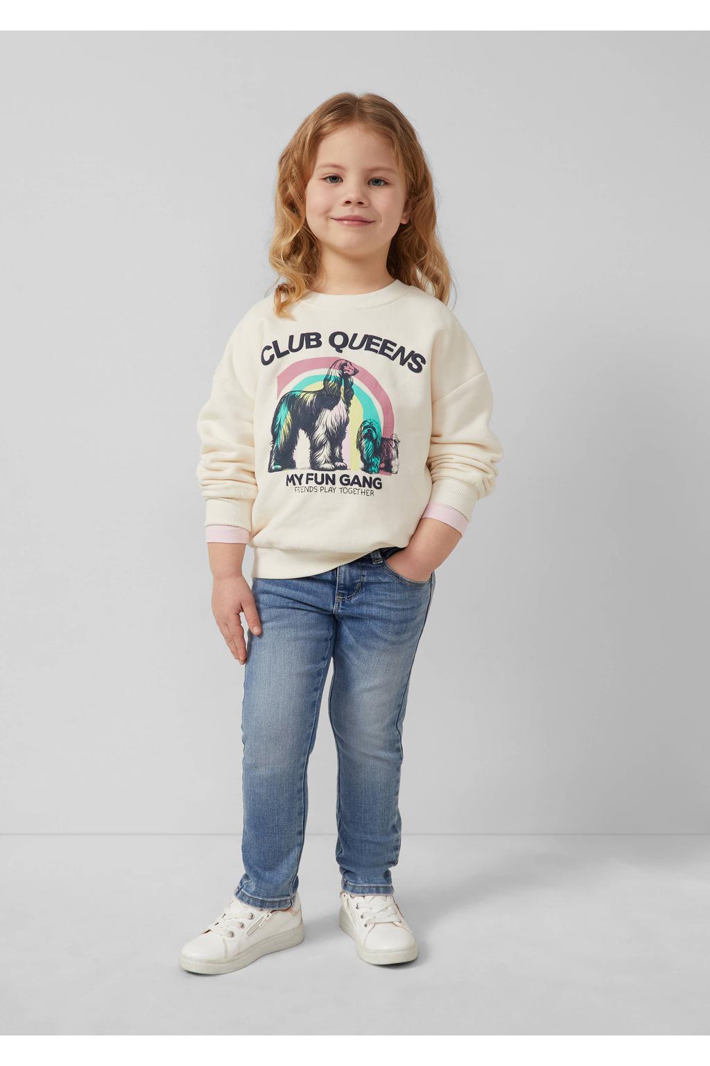 Ecru meisjes s.Oliver sweater met printopdruk, lange mouwen, ronde hals en geribde boorden