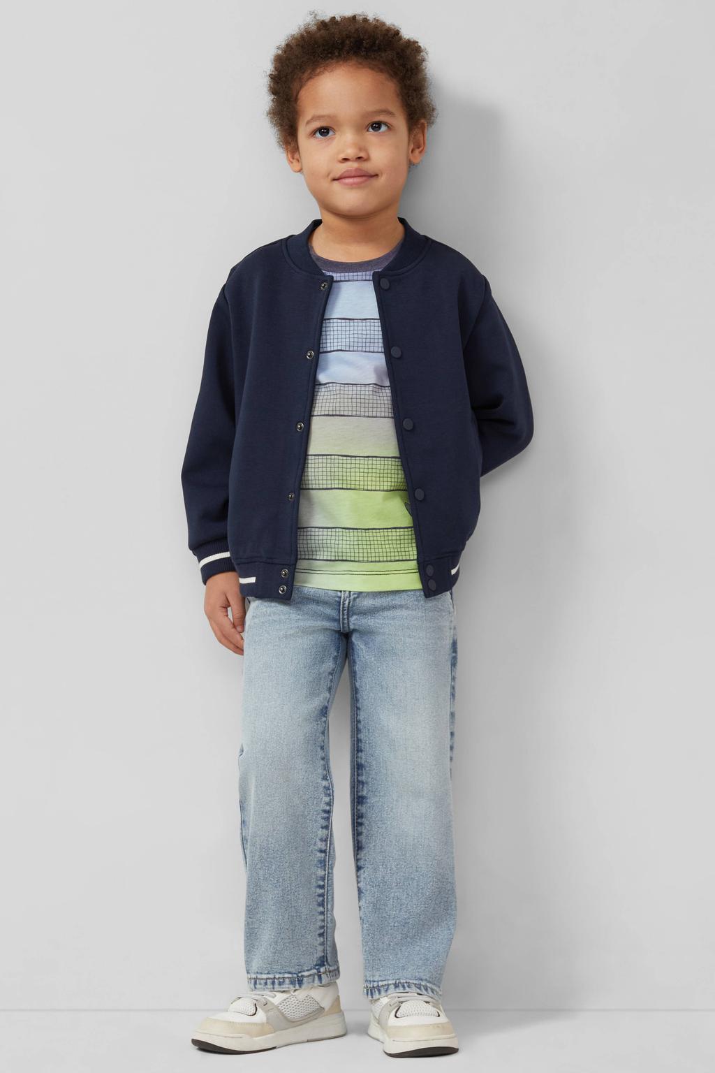 Blauw, zwart en groene jongens s.Oliver T-shirt van polyester met meerkleurige print, korte mouwen en ronde hals