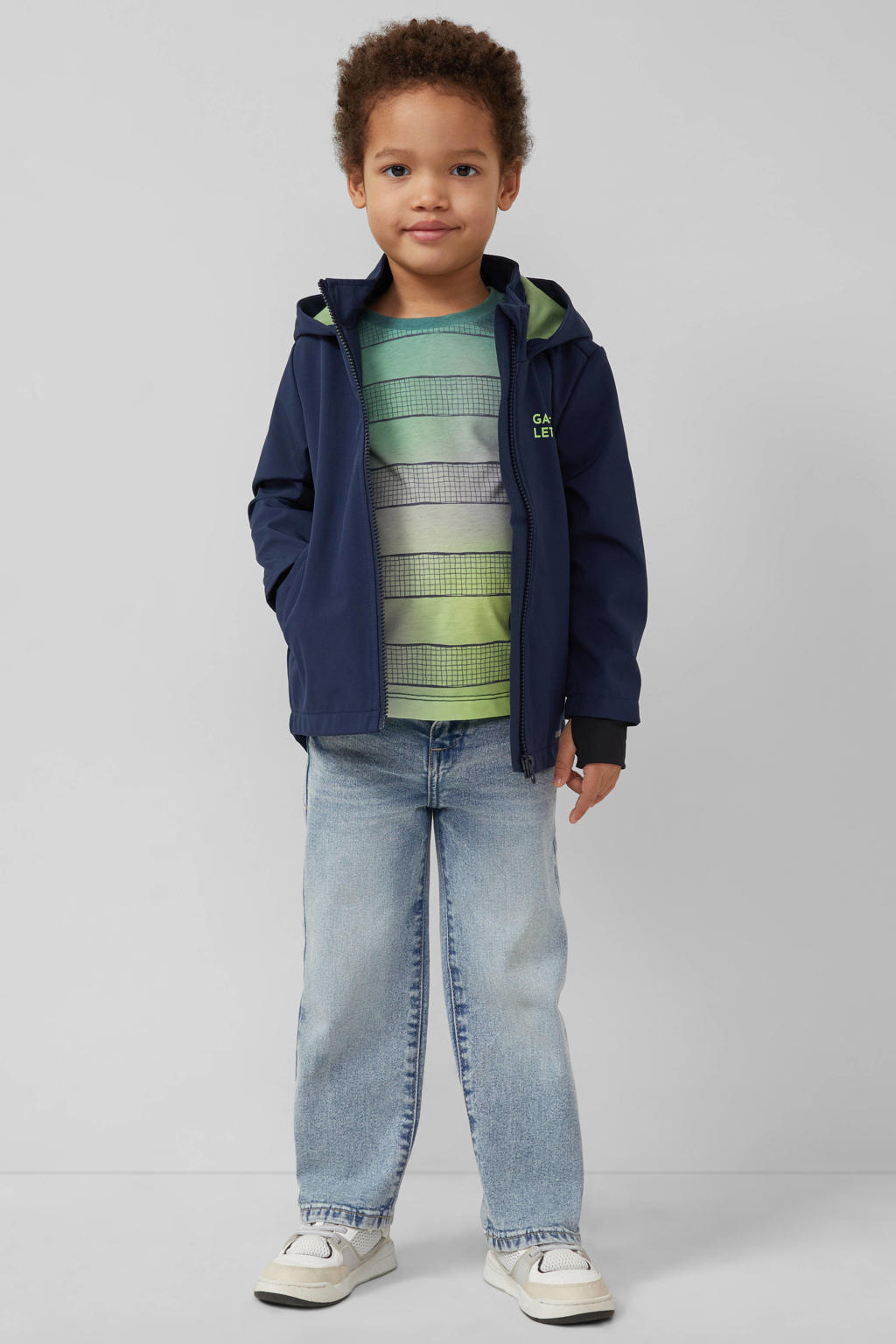 Donkergroen, grijs en gele jongens s.Oliver T-shirt van polyester met meerkleurige print, korte mouwen en ronde hals