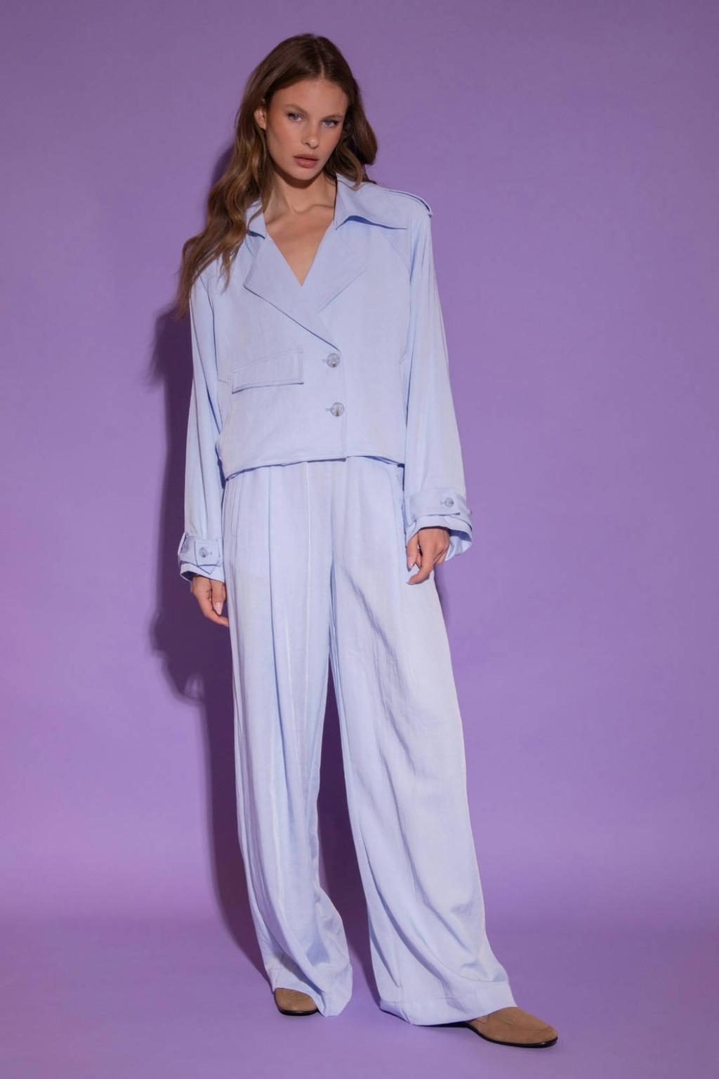 Lichtblauwe dames AMAYA Amsterdam wide leg regular waist broek met loose fit, high waist en effen