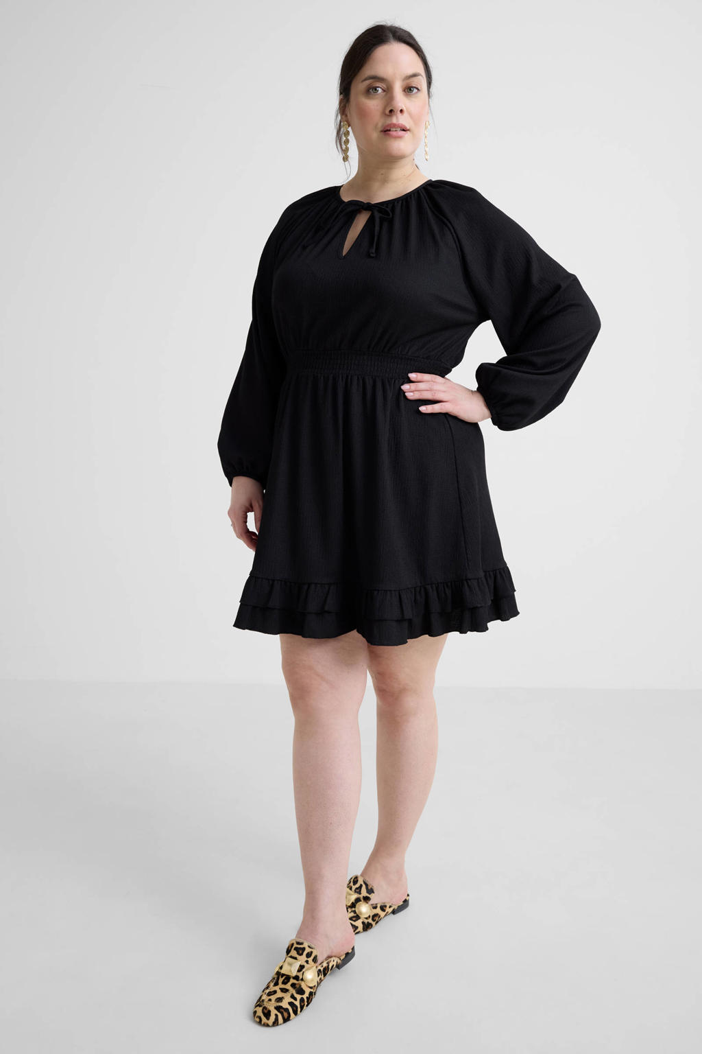 GREAT LOOKS jurk met textuur zwart