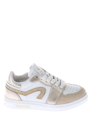 leren sneakers wit/goud