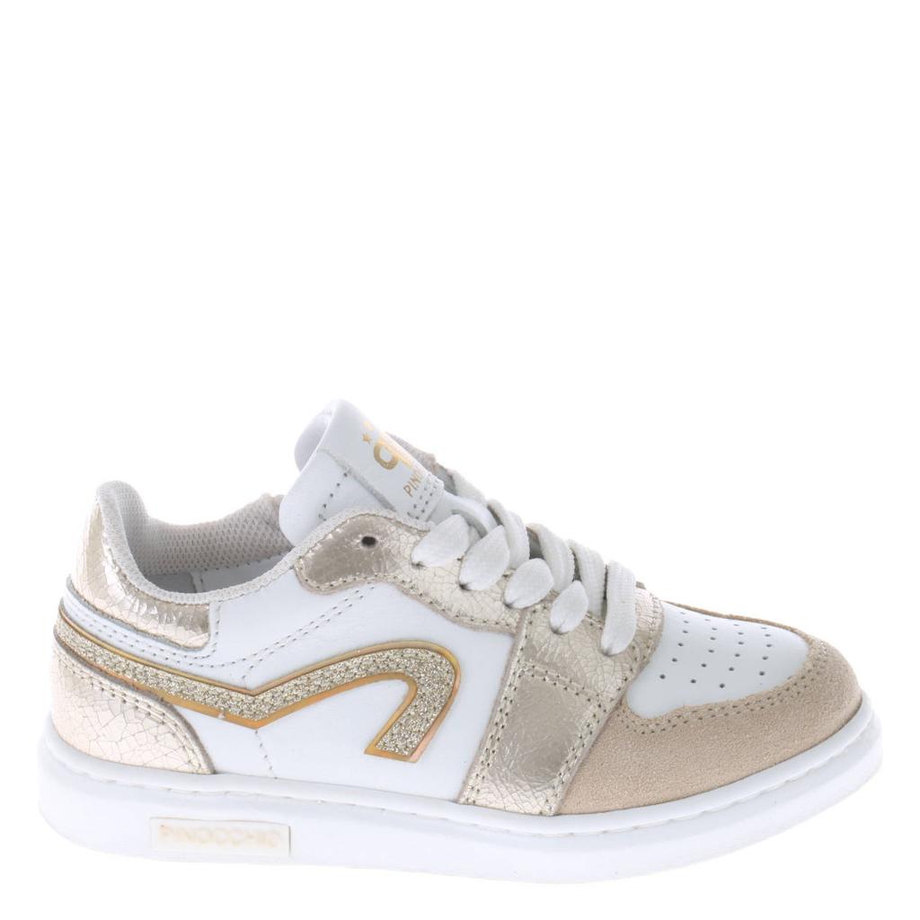 Wit en gouden meisjes Pinocchio leren sneakers van 74% leather/26% suède met veters