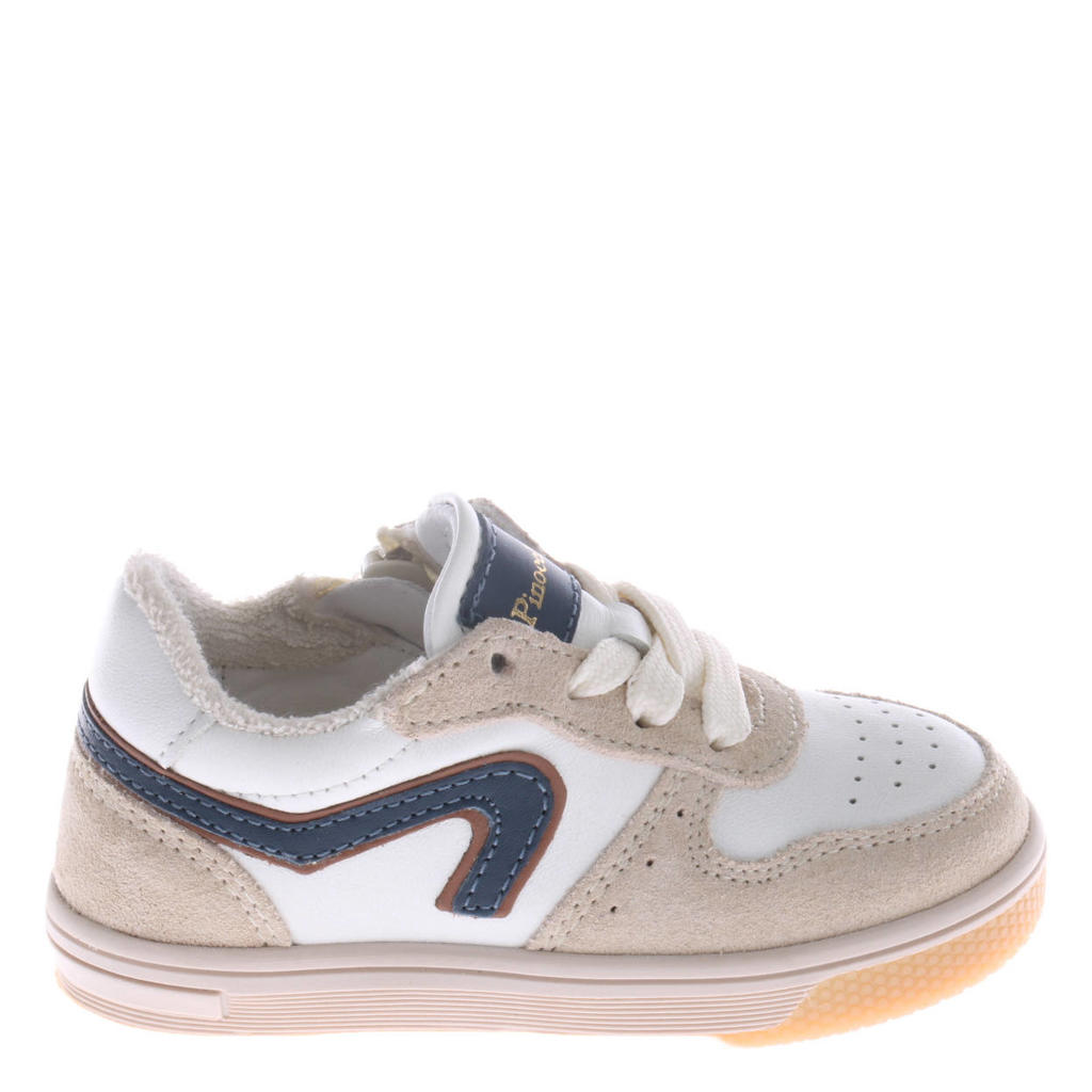 Wit en beige jongens Pinocchio leren sneakers van 45% leather/55% suède met rits- en vetersluiting