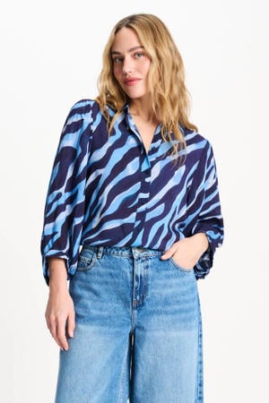 blouse met dierenprint blauw