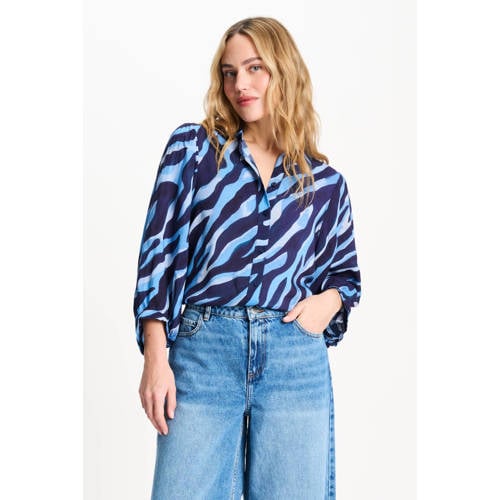 POM Amsterdam blouse met dierenprint blauw afbeelding