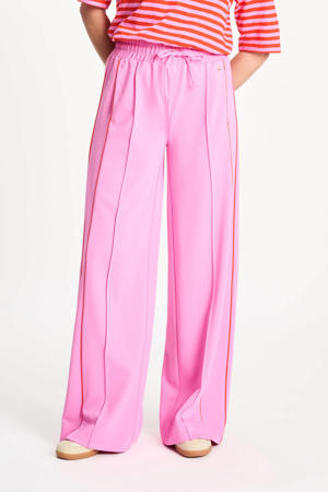 wide leg high waist gestreepte broek roze
