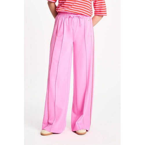 POM Amsterdam wide leg high waist gestreepte broek roze afbeelding