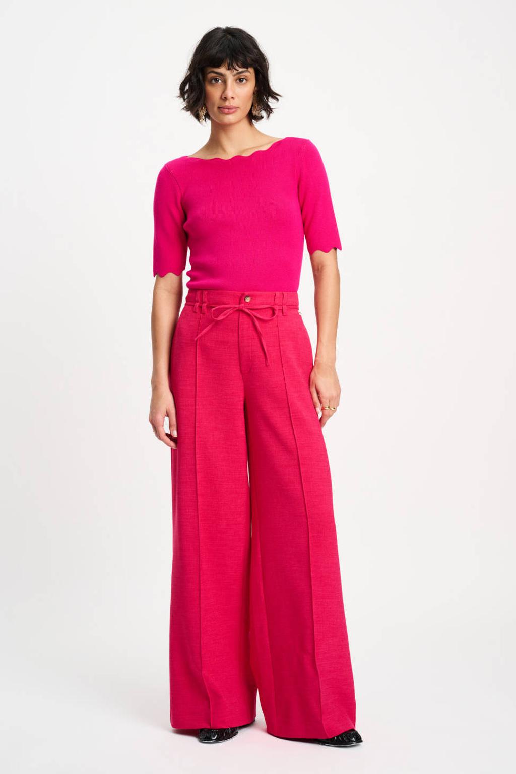 Roze dames POM Amsterdam top van viscose met effen, korte mouwen en ronde hals