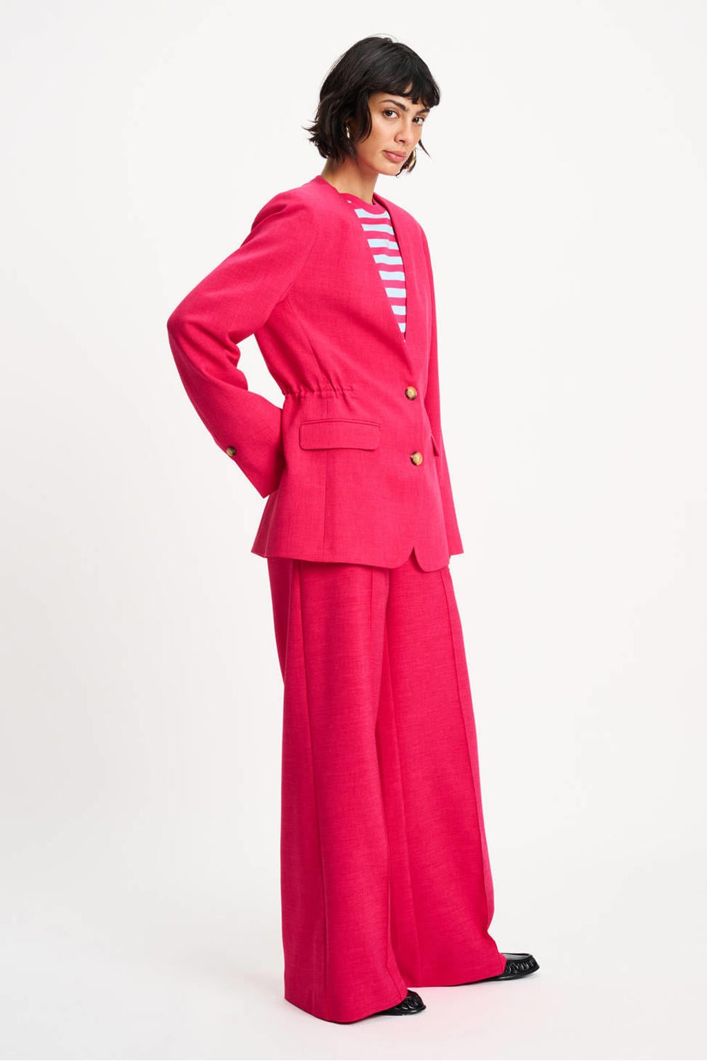Roze dames POM Amsterdam regular blazer van polyester met effen, lange mouwen, reverskraag en knoopsluiting