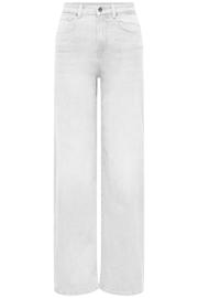 thumbnail: Ecru dames ONLY high waist wide leg jeans van denim met rits- en knoopsluiting en effen