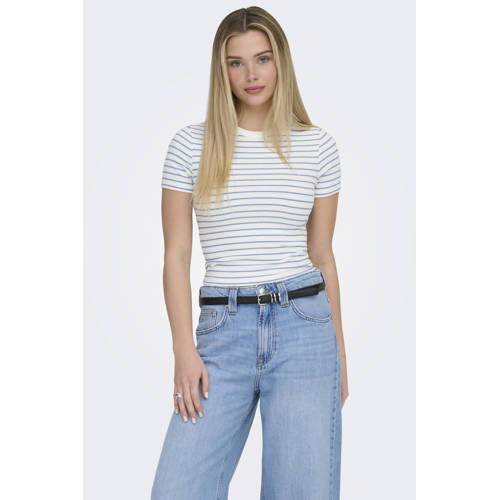 ONLY gestreepte T-shirt ecru afbeelding